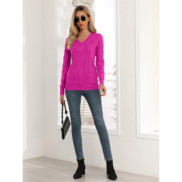 Women V Neck Long Sleeve Sweater Knit Casual Pullover Top XL - Picture 3 of 3